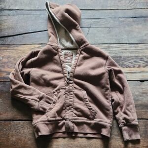 Lands' End Sherpa Lined Brown Kids Hoodie Sz 10-12